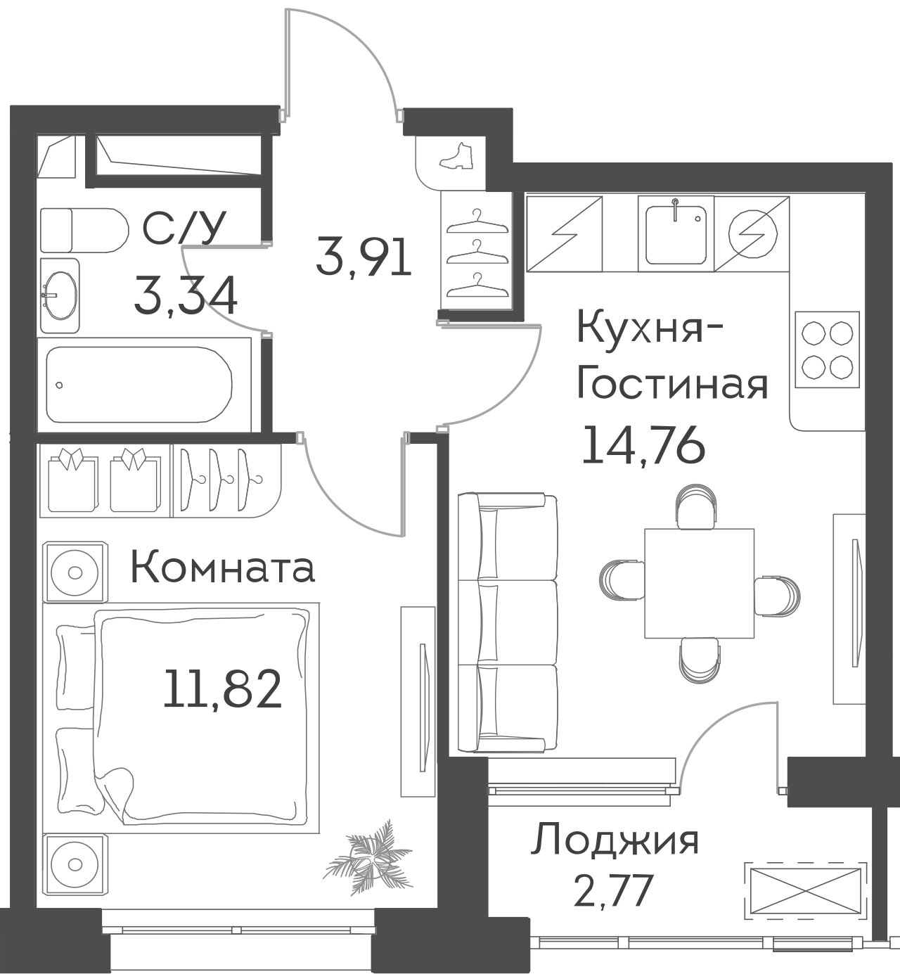 2х-комнатная квартира в ЖК Аквилон BESIDE