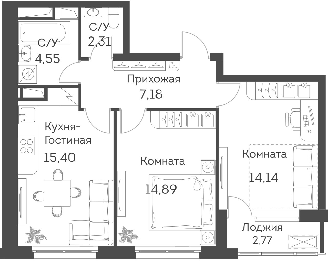 3х-комнатная квартира в ЖК Аквилон BESIDE