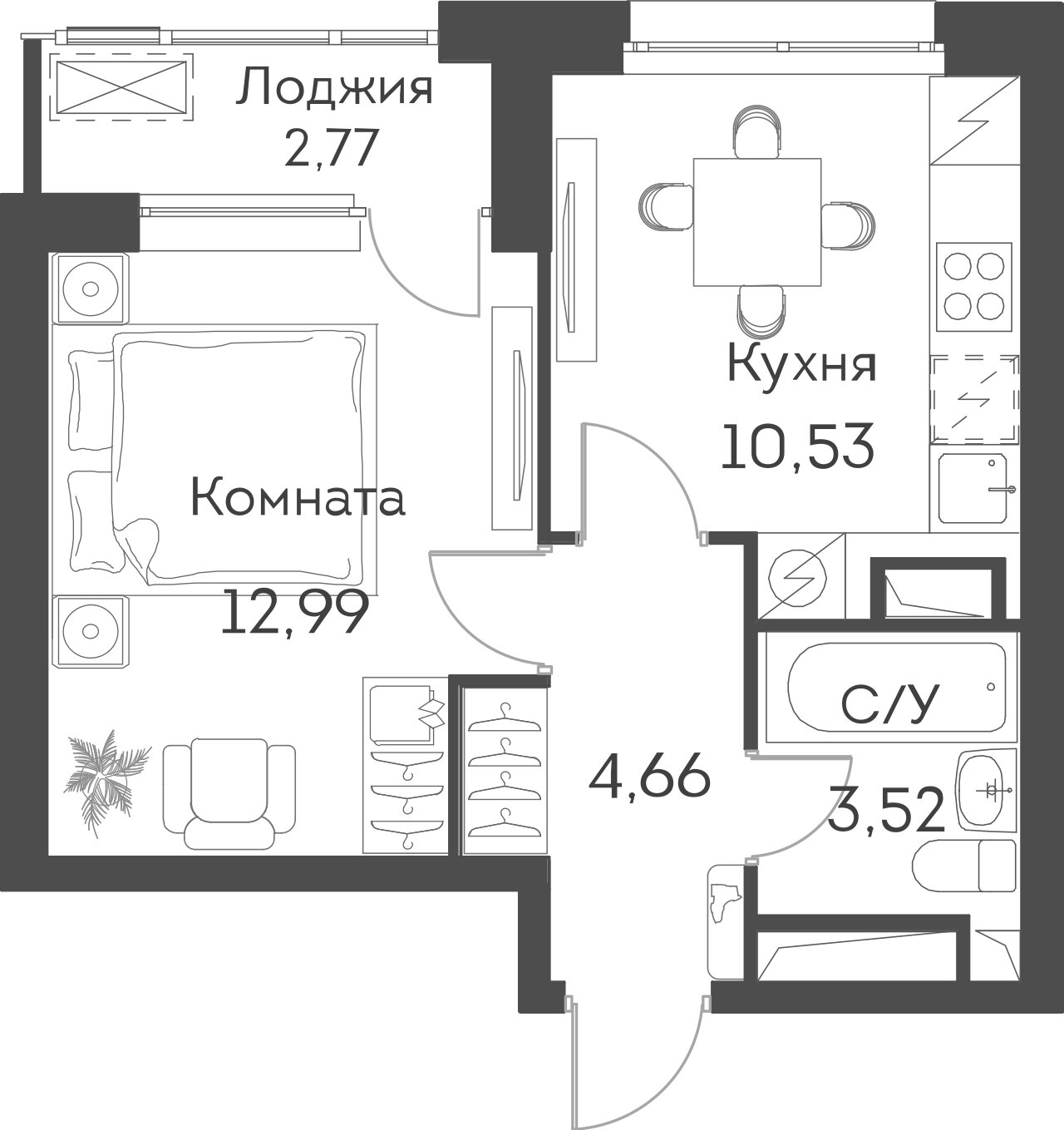 1-комнатная квартира в ЖК Аквилон BESIDE