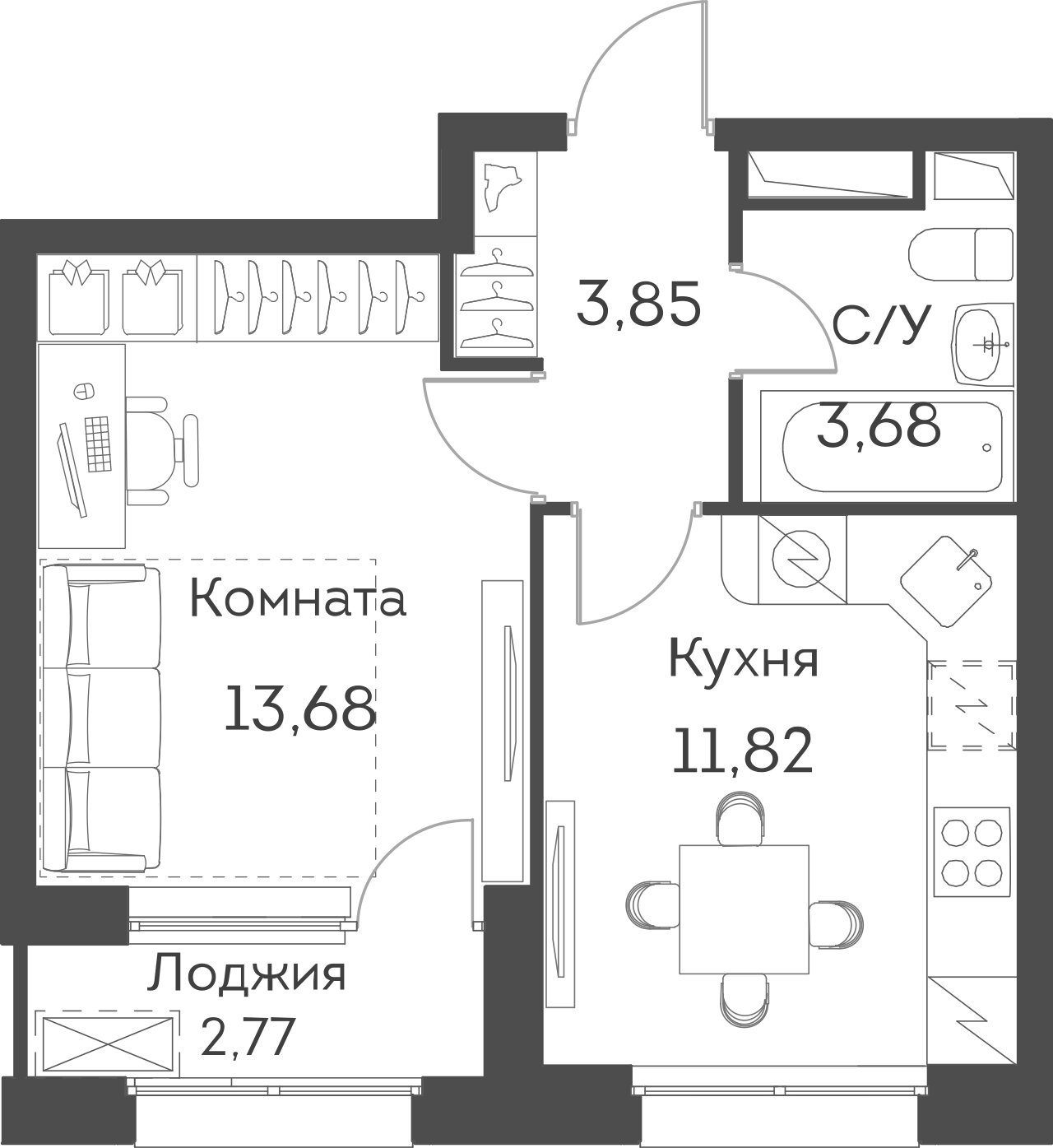 1-комнатная квартира в ЖК Аквилон BESIDE