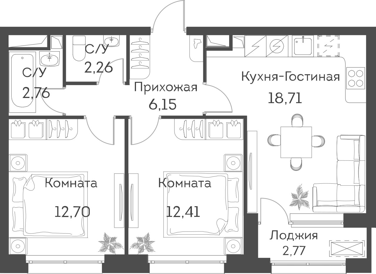 3х-комнатная квартира в ЖК Аквилон BESIDE