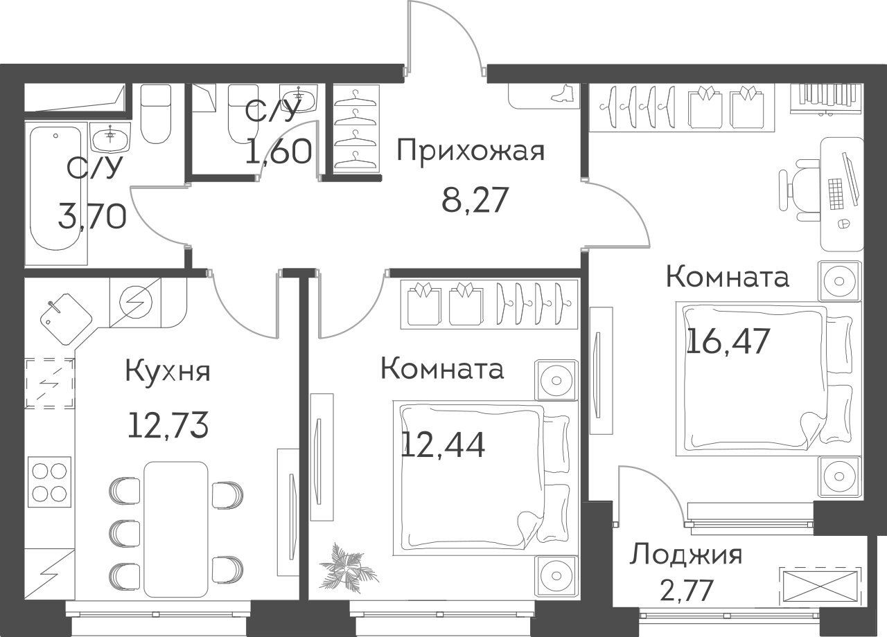 2х-комнатная квартира в ЖК Аквилон BESIDE